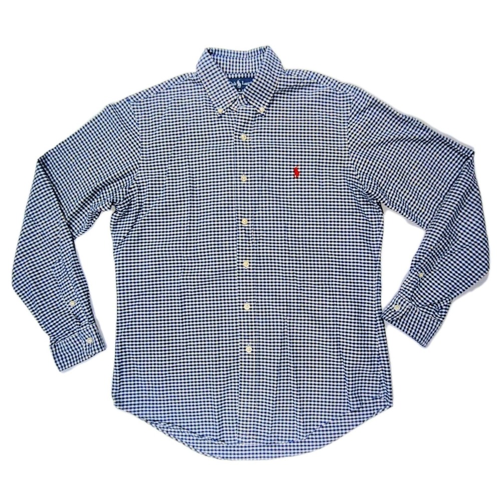 Ralph Lauren Button Down Shirt Custom Fit M Navy Blue White Pony Medium Casual